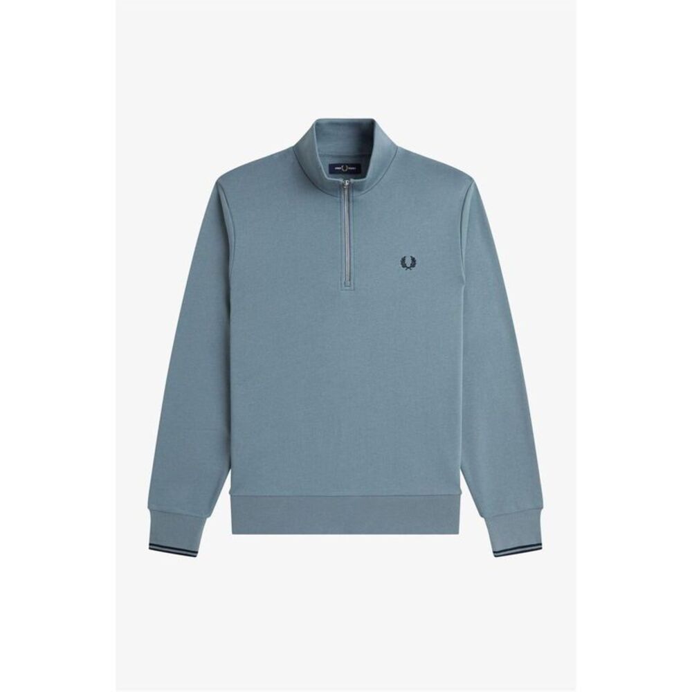 Fred Perry Mens Logo Half Zip Sweatshirt / Blue